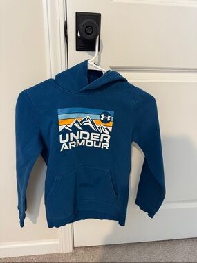 Under Armour Teal Blue Kids' Hooded Sweatshirt w/ Mountain Graphic youth Medium